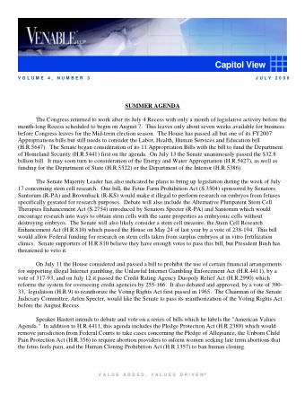 Capitol View  V O L U M E  4 ,  N U M B E R  3  J U L Y  2 0 0 6  SUMMER AGENDA  The Congress