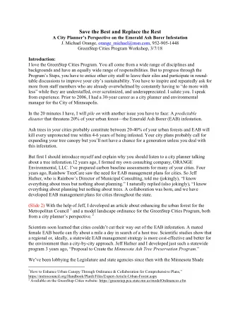 Save the Best and Replace the Rest  A City Planners Perspective on the Emerald Ash Borer