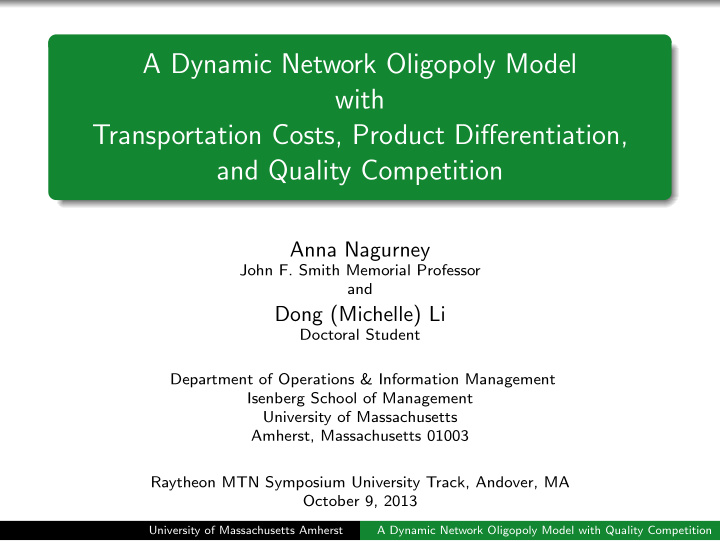 a dynamic network oligopoly model with transportation