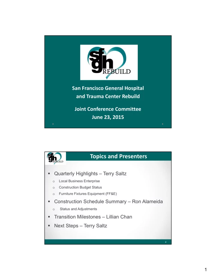 project overview topics and presenters