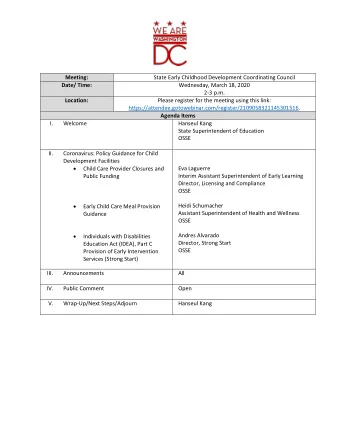 Meeting:  State Early Childhood Development Coordinating Council  Date/ Time:  Wednesday, March 18,