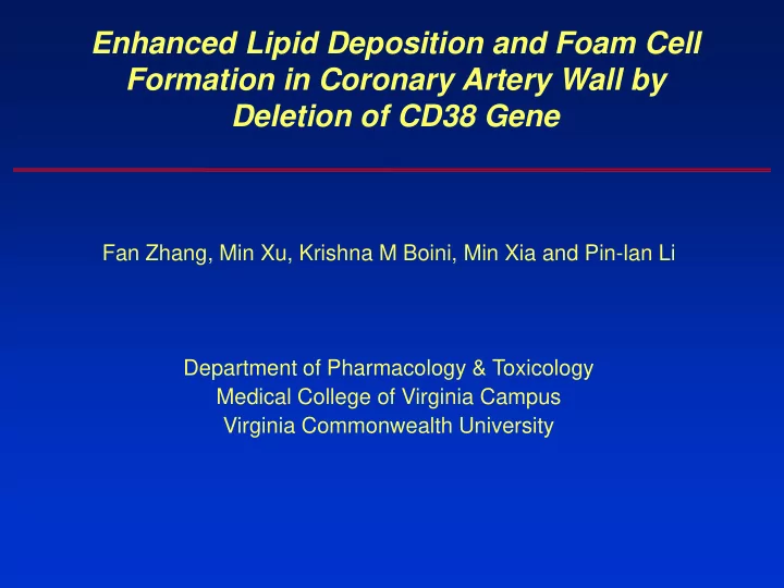 enhanced lipid deposition and foam cell formation in