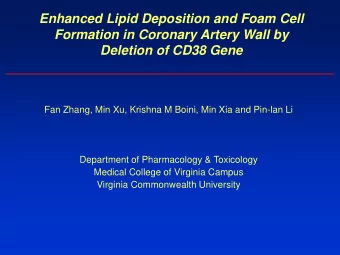Enhanced Lipid Deposition and Foam Cell  Formation in Coronary Artery Wall by  Deletion of CD38