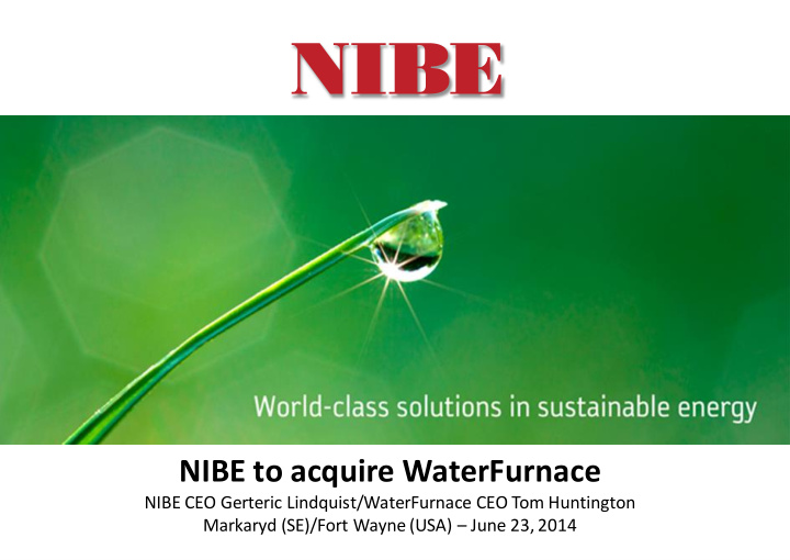nibe to acquire waterfurnace