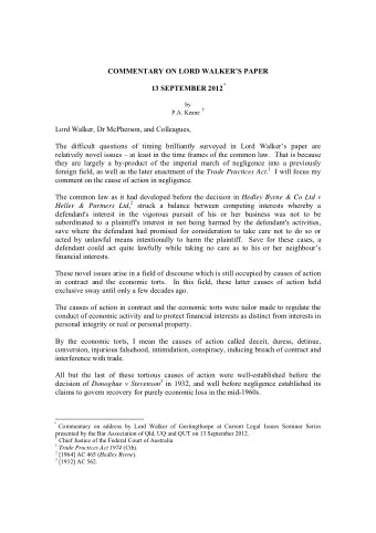 COMMENTARY ON LORD WALKERS PAPER 13 SEPTEMBER 2012   by P.A. Keane   Lord Walker, Dr