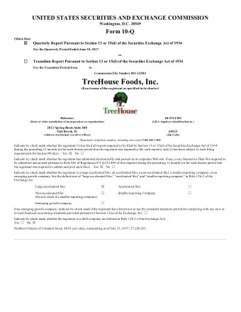 TreeHouse Foods, Inc.  (Exact name of the registrant as specified in its charter)  Delaware
