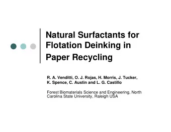 Natural Surfactants for  Flotation Deinking in  Paper Recycling  R. A. Venditti, O. J. Rojas, H.