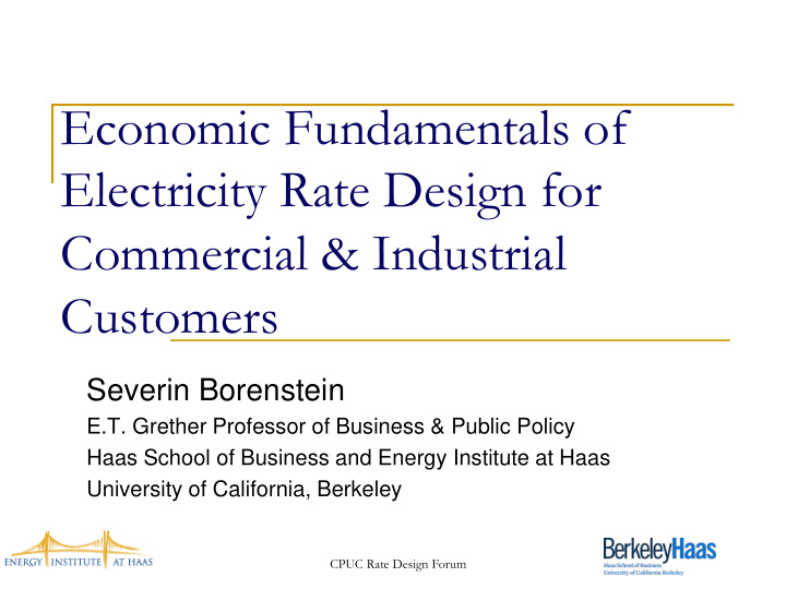 economic fundamentals of electricity rate design for