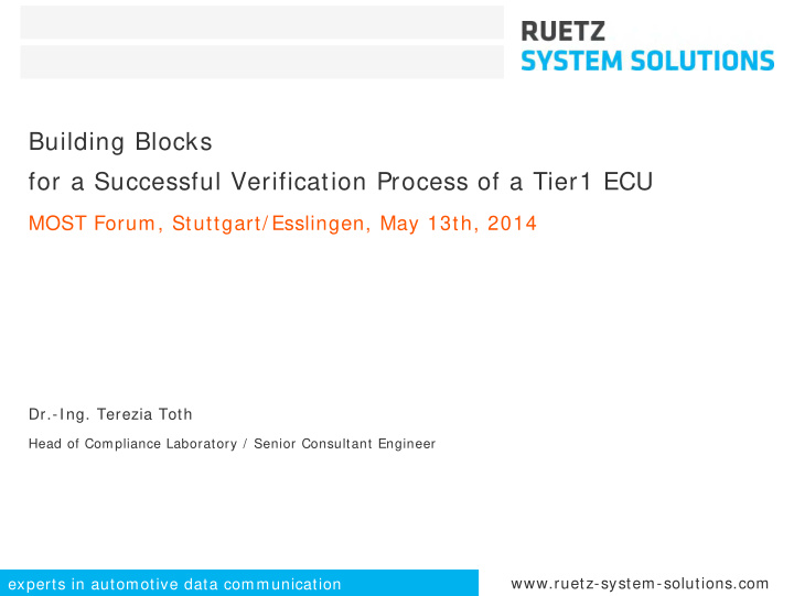 building blocks for a successful verification process of