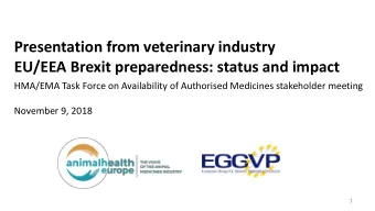 Presentation from veterinary industry  EU/EEA Brexit preparedness: status and impact  HMA/EMA Task
