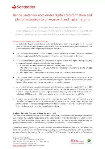 Banco Santander accelerates digital transformation and  platform strategy to drive growth and