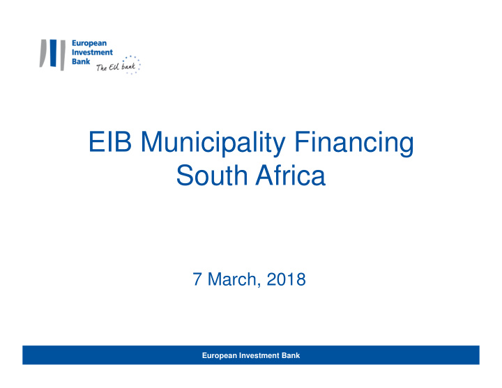 eib municipality financing south africa