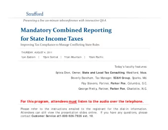 Mandatory Combined Reporting for State Income Taxes for State Income Taxes Improving Tax Compliance