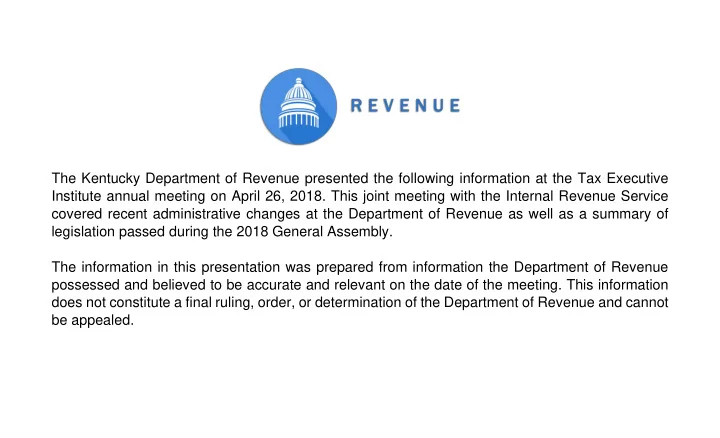 the kentucky department of revenue presented the