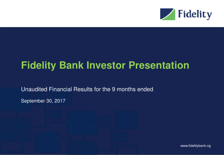 fidelity bank investor presentation