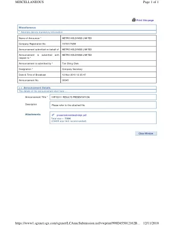 MISCELLANEOUS  Page 1 of 1 Print this page  Miscellaneous  *  Asterisks denote mandatory