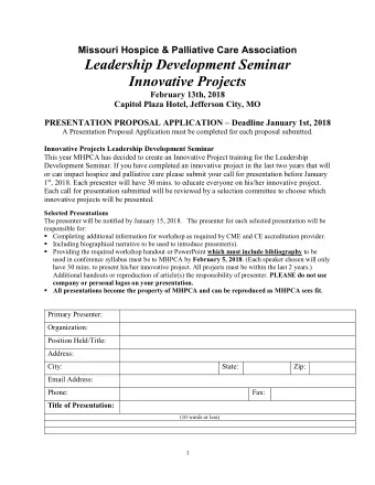 Leadership Development Seminar Innovative Projects  February 13th, 2018  Capitol Plaza Hotel,