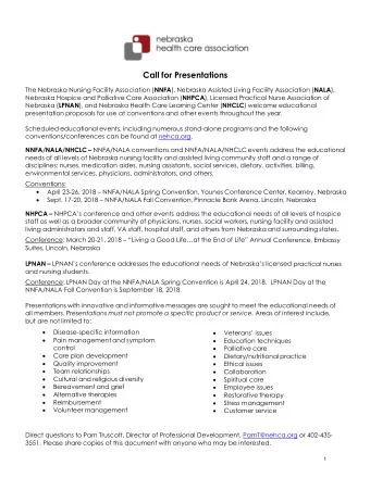 Call for Presentations The Nebraska Nursing Facility Association ( NNFA ), Nebraska Assisted Living