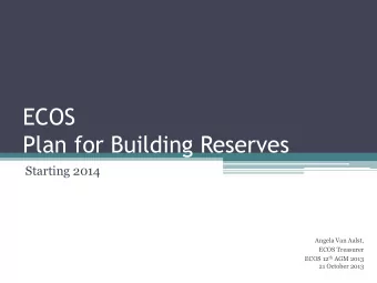 Plan for Building Reserves  Starting 2014  Angela Van Aalst,  ECOS Treasurer ECOS 12 th AGM 2013