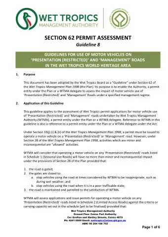 SECTION 62 PERMIT ASSESSMENT  Guideline 8  GUIDELINES FOR USE OF MOTOR VEHICLES ON  PRESENTATION