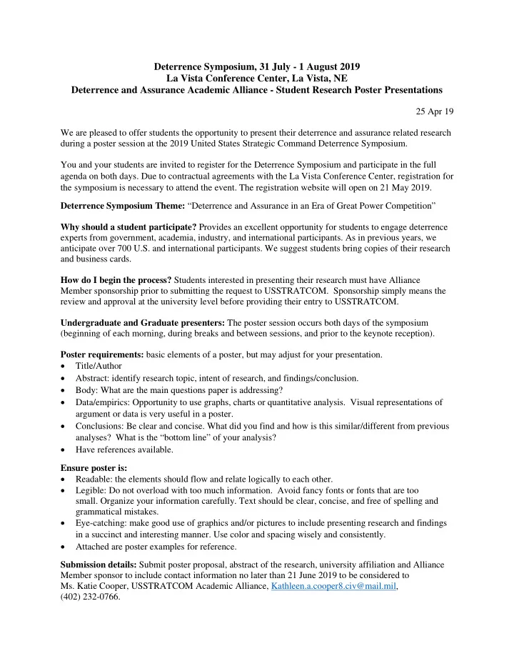 deterrence symposium 31 july 1 august 2019 la vista