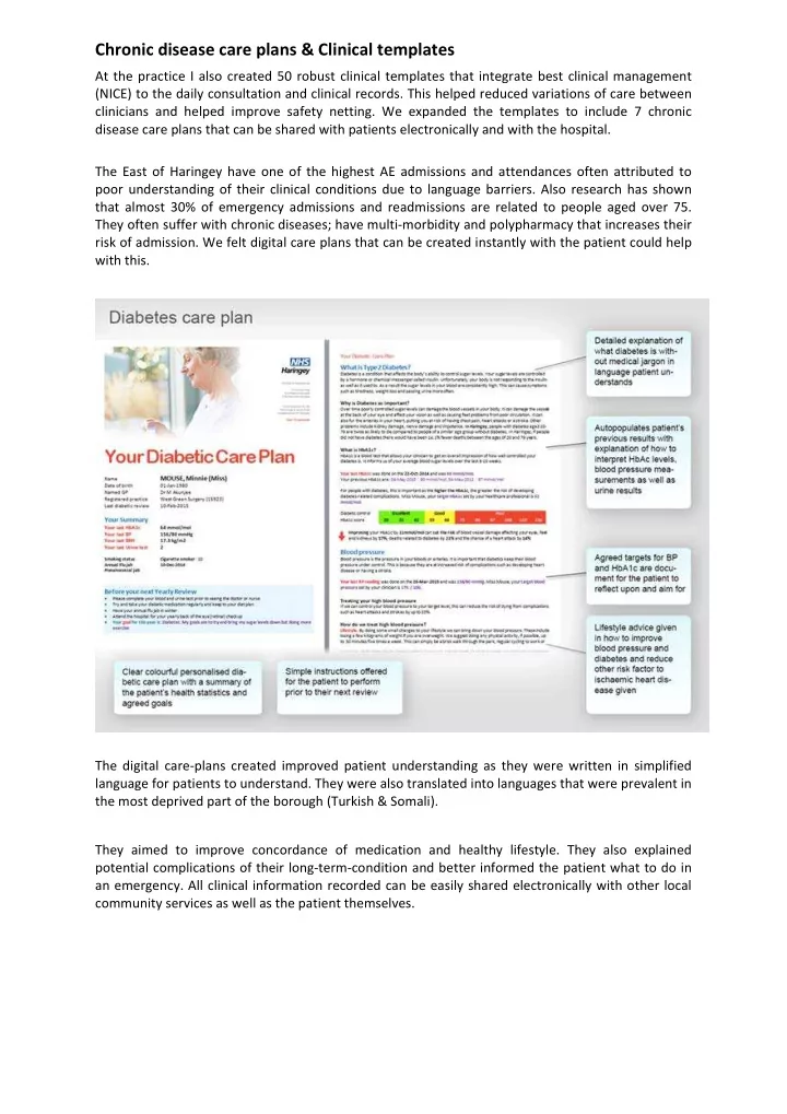 chronic disease care plans clinical templates