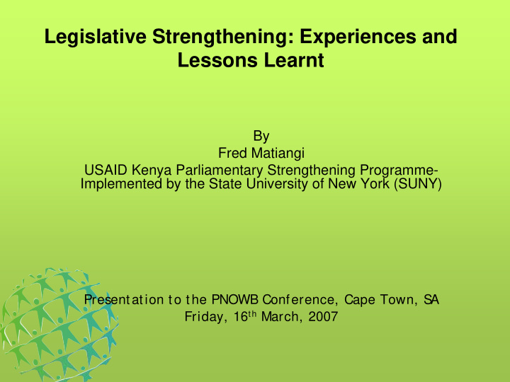 legislative strengthening experiences and lessons learnt