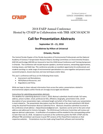 Call for Presentation Abstracts  September 19  21, 2018  Doubletree by Hilton at Universal