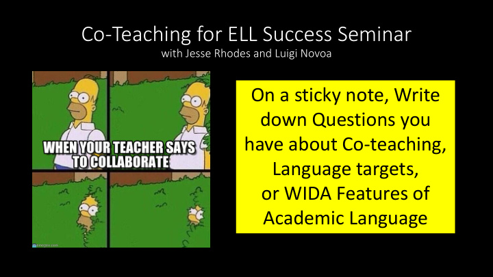 co teaching for ell success seminar