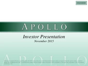 Investor Presentation  November 2015  Information contained herein is as of September 30, 2015
