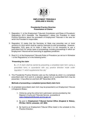 EMPLOYMENT TRIBUNALS  (ENGLAND &amp; WALES)  Presidential Practice Direction  Presentation of