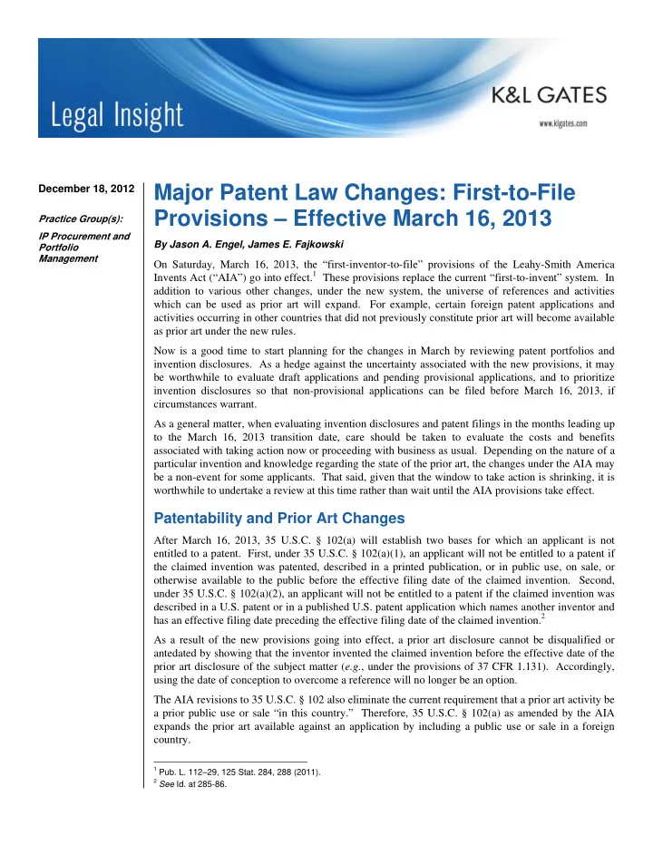 major patent law changes first to file