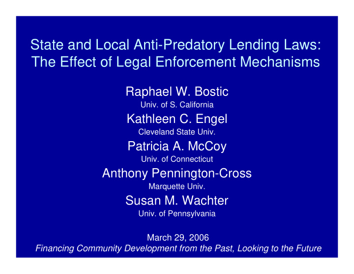 state and local anti predatory lending laws the effect of