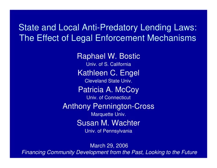 state and local anti predatory lending laws the effect of
