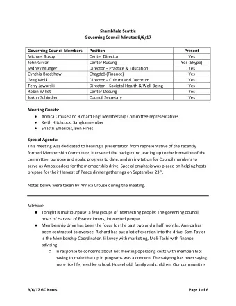 Shambhala Seattle  Governing Council Minutes 9/6/17  Governing Council Members  Position  Present