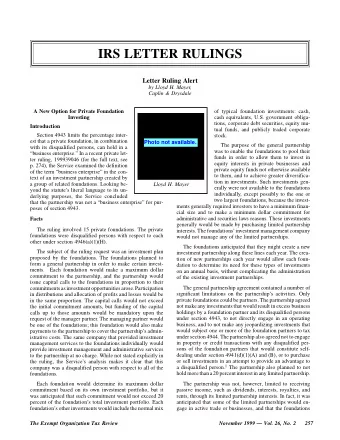 IRS LETTER RULINGS  Letter Ruling Alert  by Lloyd H. Mayer,  Caplin &amp; Drysdale  A New Option