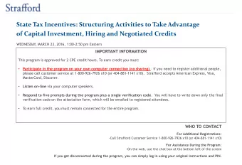State Tax Incentives: Structuring Activities to Take Advantage of Capital Investment, Hiring and
