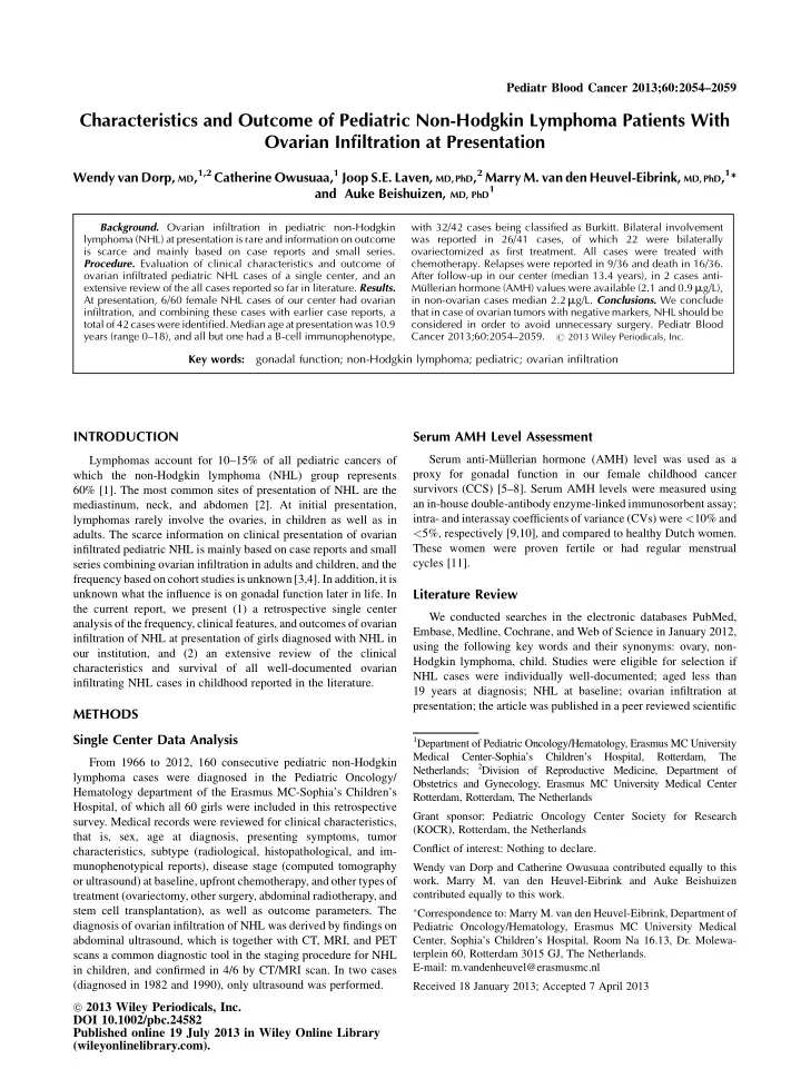 characteristics and outcome of pediatric non hodgkin