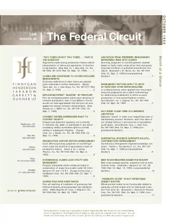The Federal Circuit  month at  M ont h at  a Glance  TWO TUBES OR NOT TWO TUBES . . . THAT IS