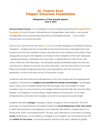 Ti  Tingar  gari Si  Silve  verton  on Foun  oundat  dation  on  Entrepreneur of Year Awards Speech