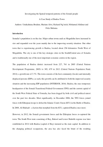 Investigating the Spatial-temporal patterns of the Somali people  A Case Study of Baidoa Town