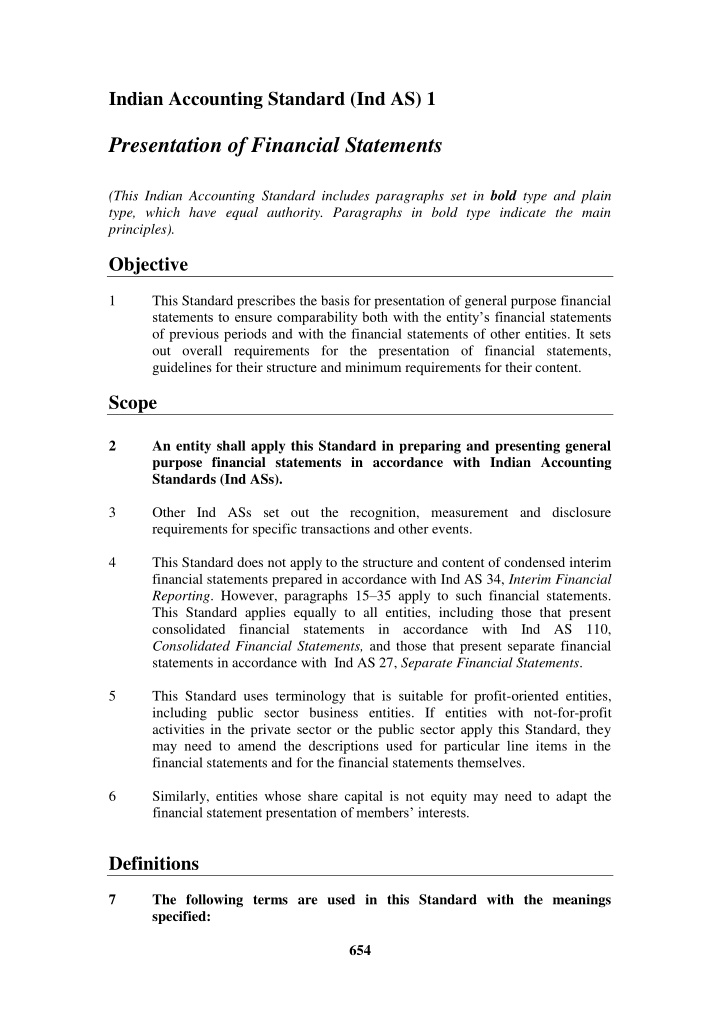 presentation of financial statements