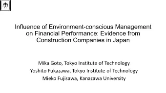 Influence of Environment-conscious Management  on Financial Performance: Evidence from