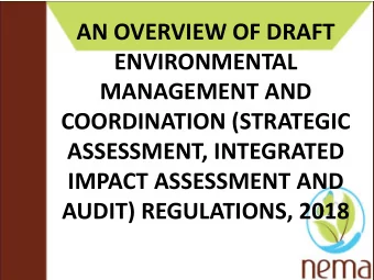 ENVIRONMENTAL  MANAGEMENT AND  COORDINATION (STRATEGIC  ASSESSMENT, INTEGRATED  IMPACT ASSESSMENT