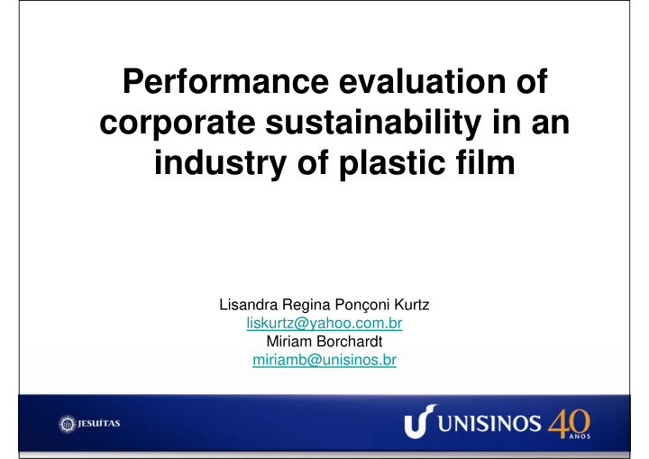 performance evaluation of corporate sustainability in an