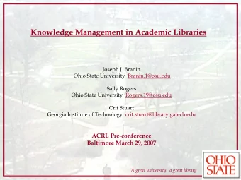 Knowledge Management in Academic Libraries  Knowledge Management in Academic Libraries  Joseph J.