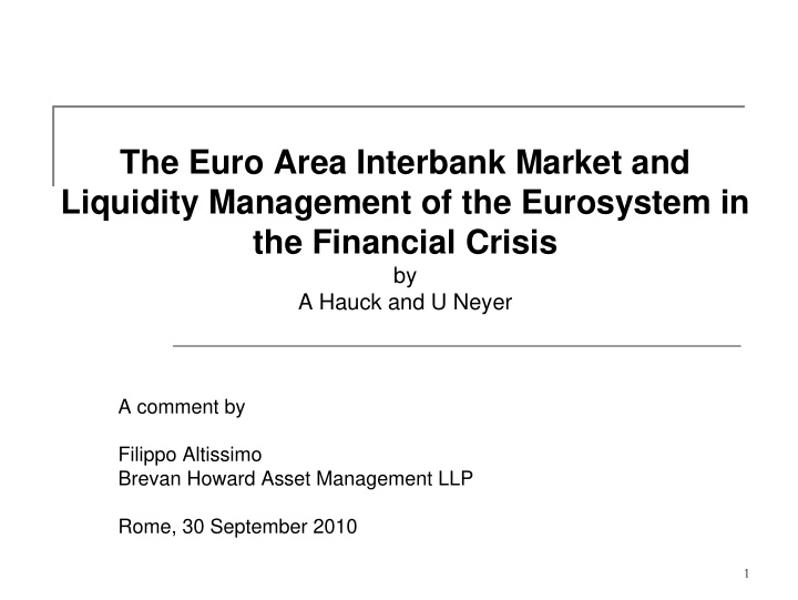 the euro area interbank market and liquidity management