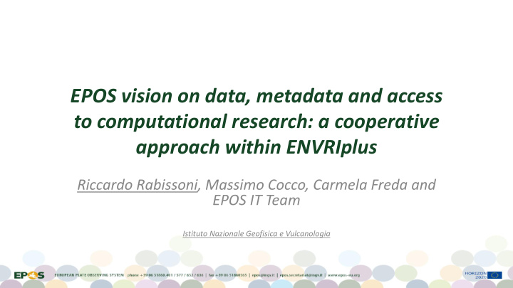 epos vision on data metadata and access to computational