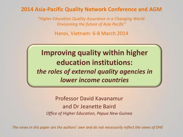 improving quality within higher
