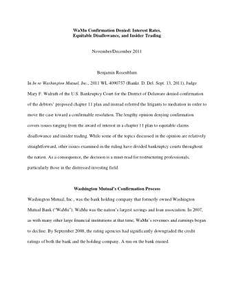 WaMu Confirmation Denied: Interest Rates, Equitable Disallowance, and Insider Trading